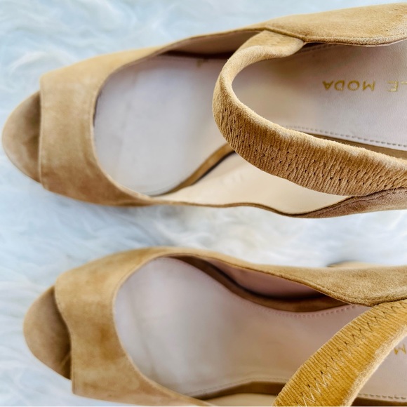 Pelle Moda Nude Neutral Tan Suede Open Peep Toe High Heel Sandal - Picture 11 of 16